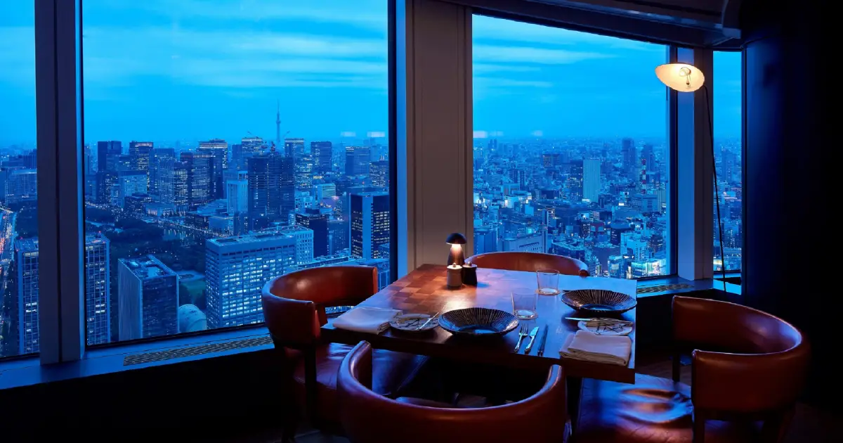 Dinner with spectacular night views from the 51st floor of